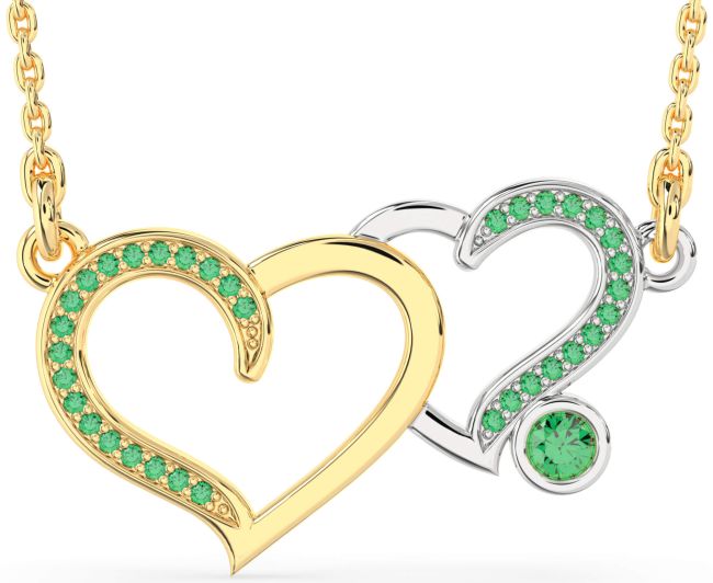 Large Emerald White Yellow Gold Heart Necklace