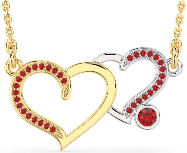 Large Ruby Gold Silver Heart Necklace