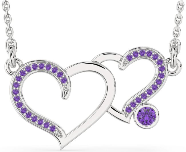 Large Amethyst Platinum Heart Necklace