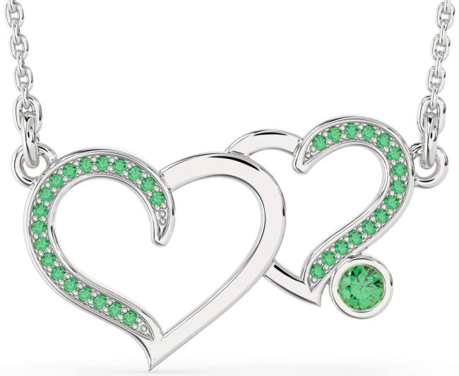 Large Emerald Platinum Heart Necklace