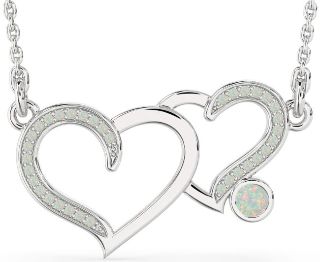 Large Opal Platinum Heart Necklace