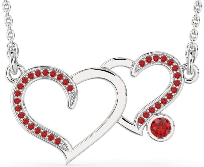 Large Ruby Platinum Heart Necklace