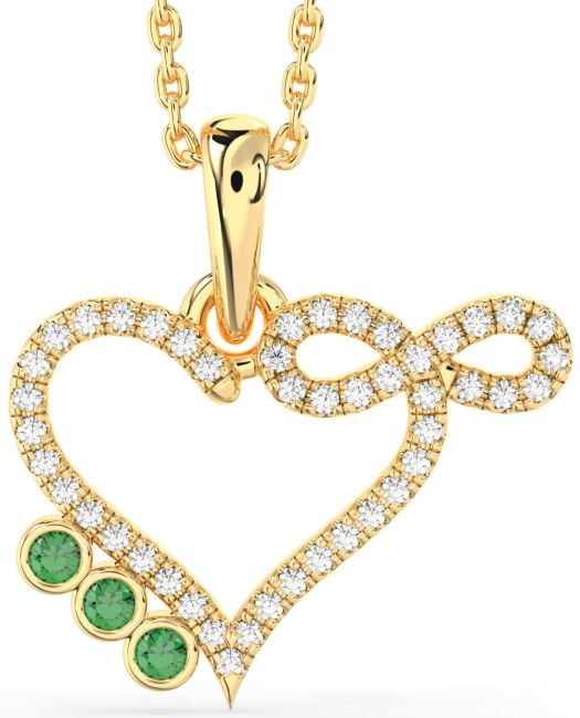 Diamond Emerald Gold Heart Infinity Birthstone Necklace