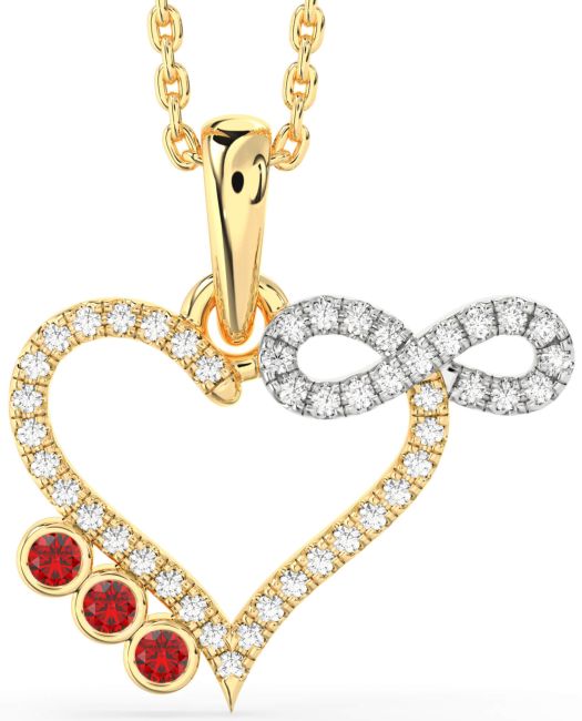 Diamond Ruby Gold Silver Heart Infinity Birthstone Necklace