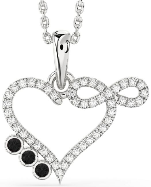 Black Diamond Silver Heart Infinity Necklace