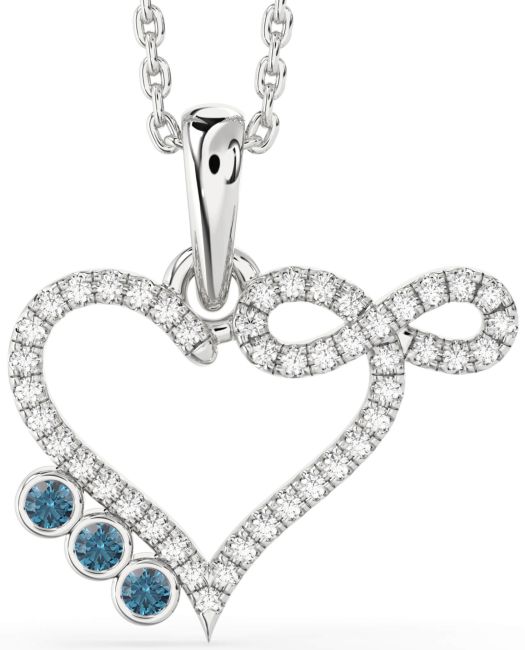 Blue Diamond Silver Heart Infinity Necklace