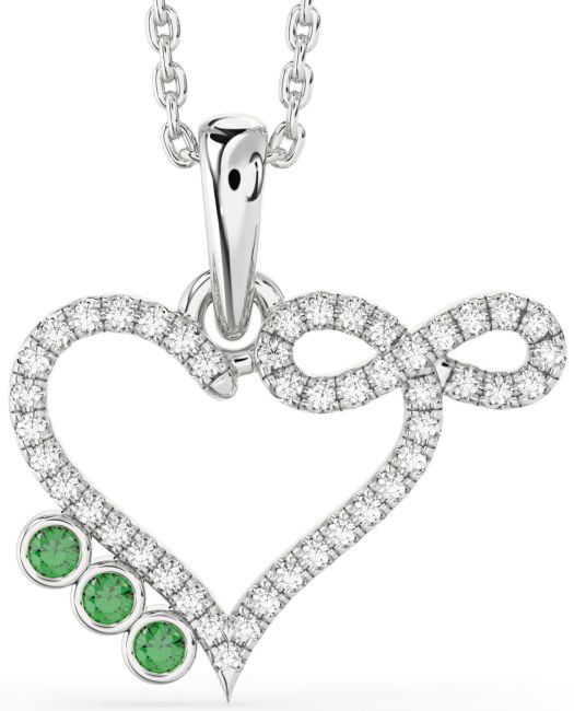 Diamond Emerald Silver Heart Infinity Birthstone Necklace