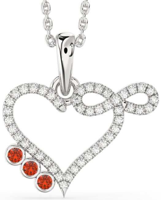 Diamond Fire Opal Silver Heart Infinity Necklace