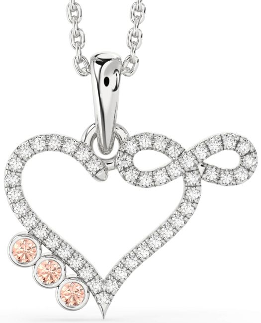 Diamond Morganite Silver Heart Infinity Necklace