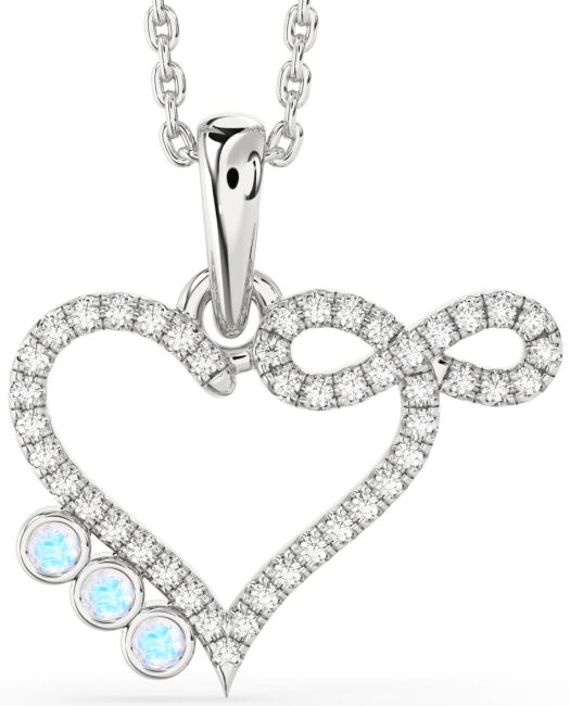 Diamond Moonstone Silver Heart Infinity Necklace