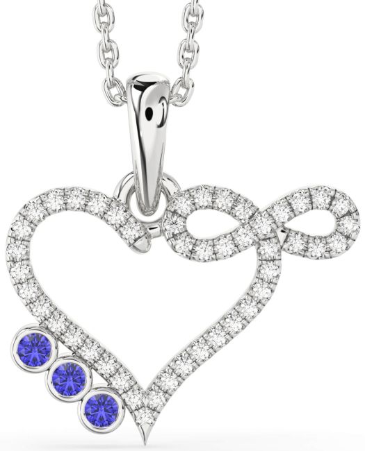 Diamond Tanzanite Silver Heart Infinity Necklace