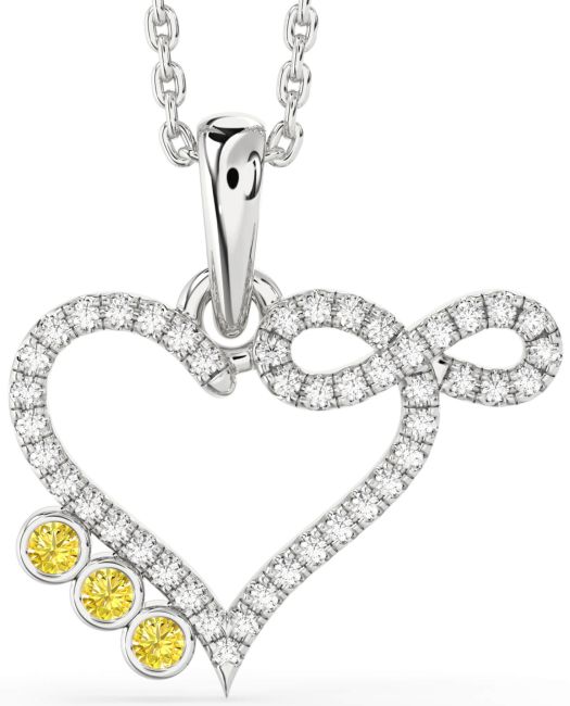Yellow Diamond Silver Heart Infinity Necklace