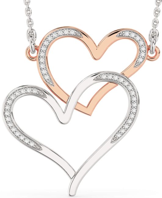 Large Diamond White Rose Gold Heart Necklace