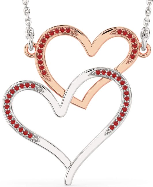 Large Ruby Silver & 10K Rose Gold Heart Necklace