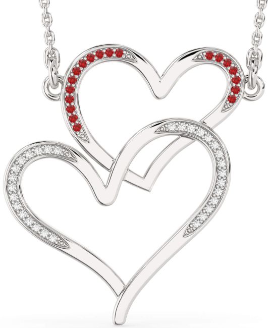 Large Diamond & Ruby Platinum Heart Necklace