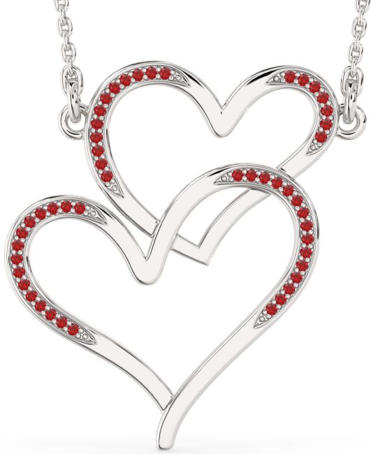 Large Ruby Platinum Heart Necklace
