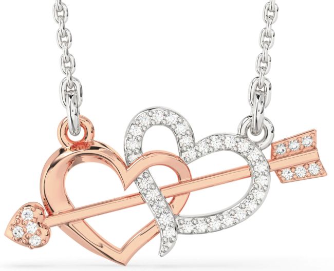 Large Diamond Rose Gold Silver Heart Necklace