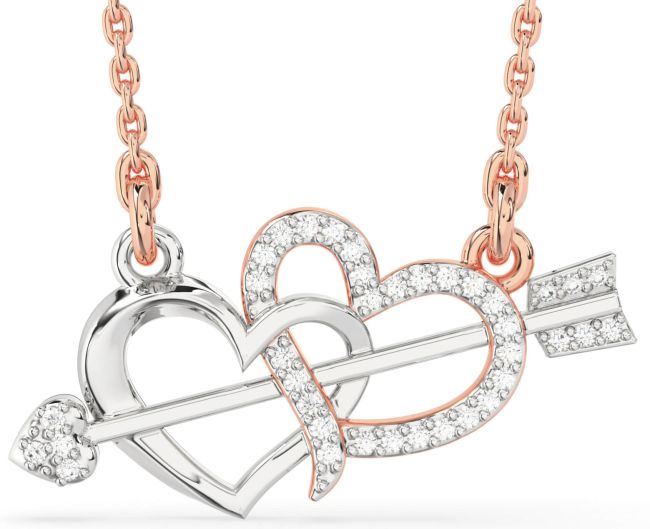 Large Diamond Platinum & Rose Gold Heart Necklace