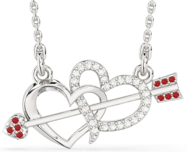 Large Diamond & Ruby Platinum Heart Necklace