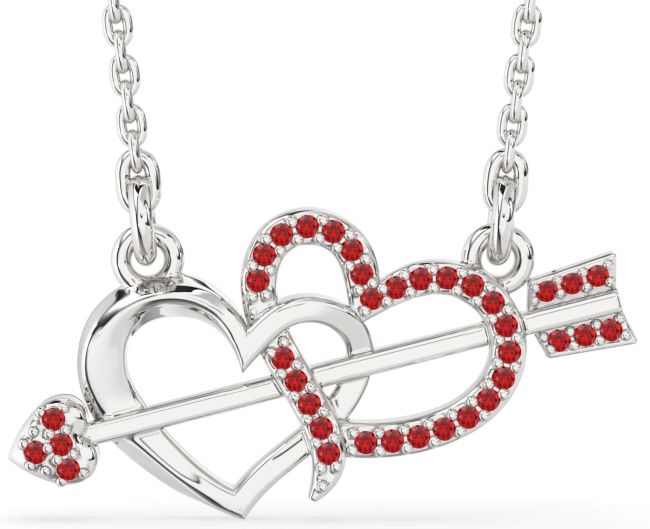Large Ruby Platinum Heart Necklace