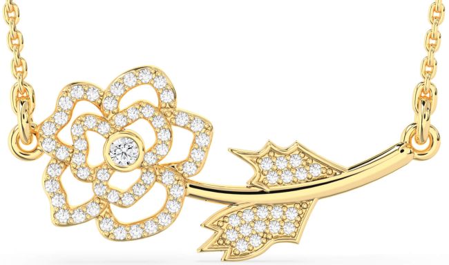 Large Diamond Gold Flower Necklace