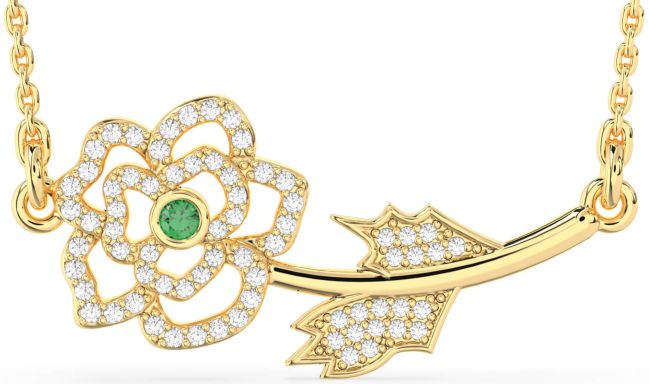 Large Diamond Emerald Gold Flower Necklace