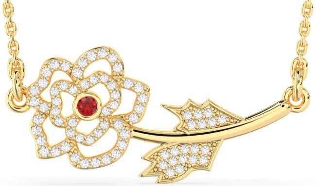 Large Diamond Ruby Gold Silver Flower Necklace