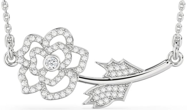 Large Diamond White Gold Flower Necklace