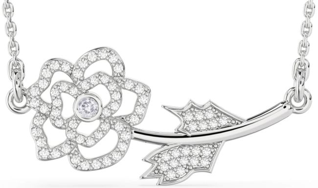 Large Salt & Pepper Diamond Platinum Flower Necklace
