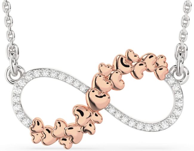 Large Diamond Silver & 10K Rose Gold Infinity Heart Necklace