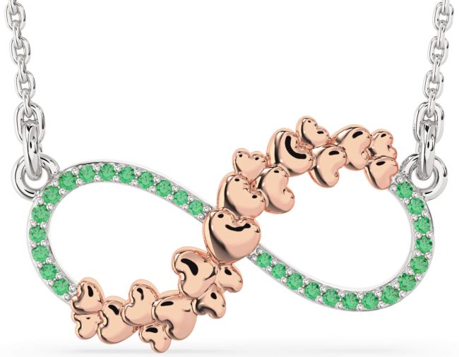 Large Emerald Rose Gold Silver Infinity Heart Necklace