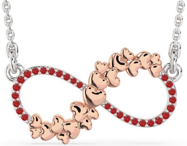 Large Ruby Rose Gold Silver Infinity Heart Necklace
