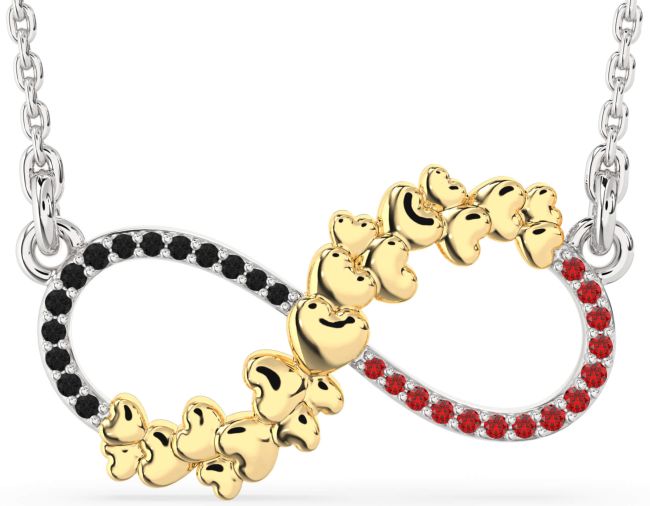 Large Black Diamond & Ruby Gold Silver Infinity Heart Necklace