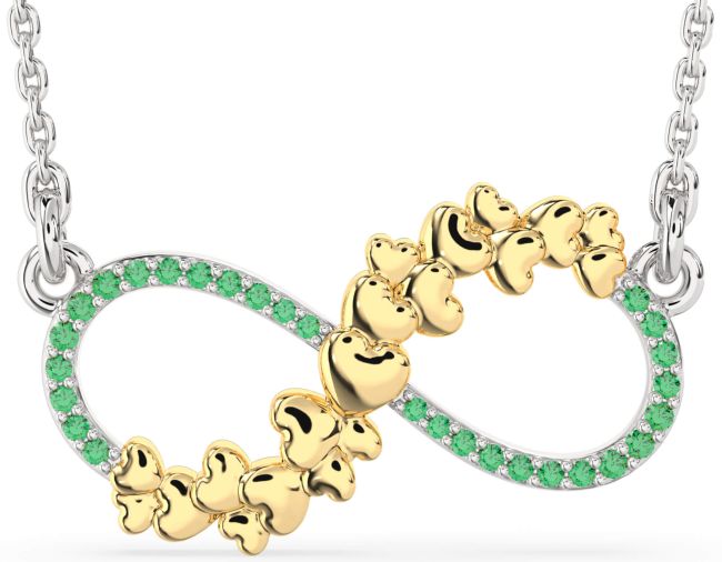 Large Emerald Gold Silver Infinity Heart Necklace