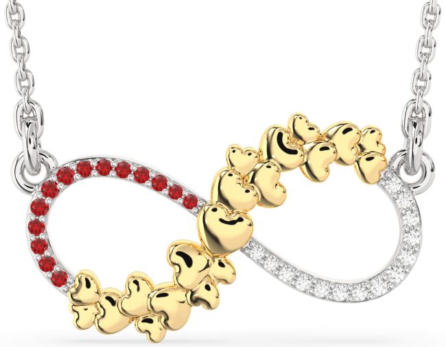 Large Diamond & Ruby Gold Silver Infinity Heart Necklace