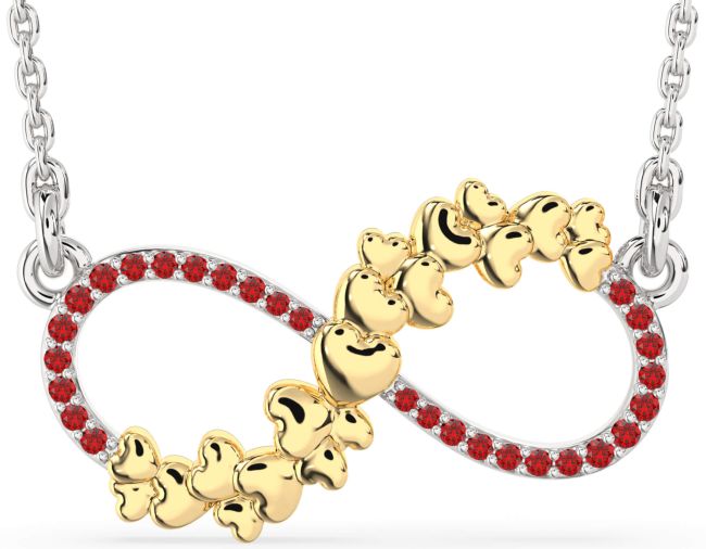 Large Ruby Platinum & Yellow Gold Infinity Heart Necklace