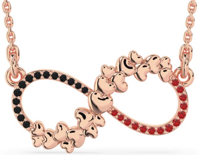 Large Black Diamond & Ruby Rose Gold Infinity Heart Necklace
