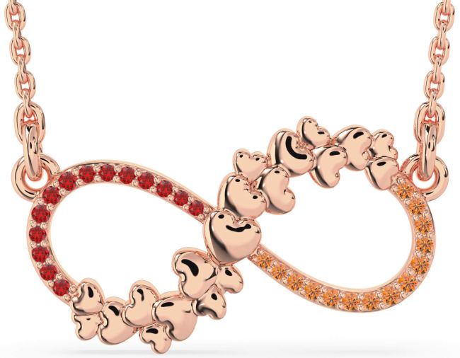 Large Ruby & Citrine Rose Gold Infinity Heart Necklace