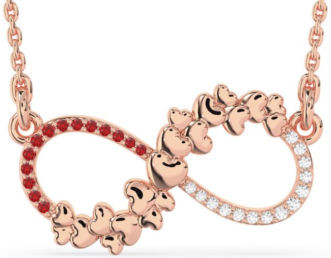 Large Diamond & Ruby Rose Gold Infinity Heart Necklace