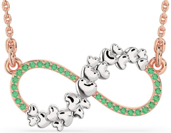 Large Emerald Rose Gold Silver Infinity Heart Necklace