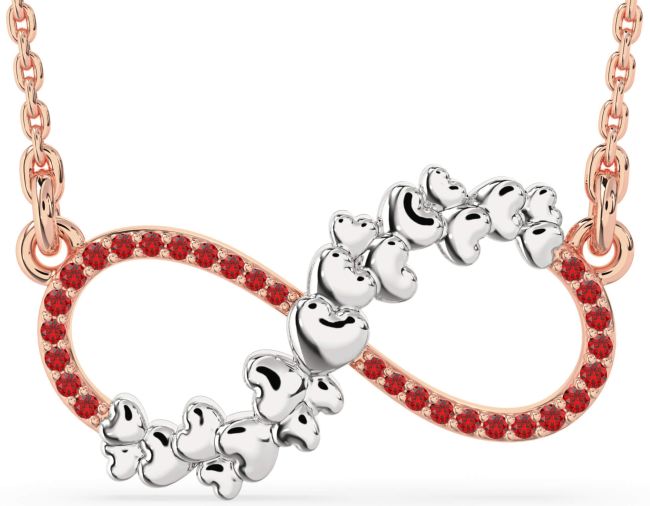 Large Ruby Rose Gold Silver Infinity Heart Necklace