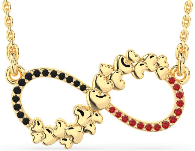 Large Black Diamond & Ruby Gold Infinity Heart Necklace