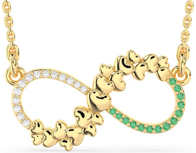 Large Emerald & Diamond Gold Infinity Heart Necklace