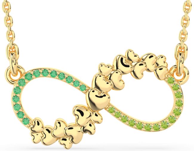 Large Emerald & Peridot Gold Infinity Heart Necklace