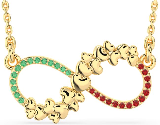 Large Emerald & Ruby Gold Infinity Heart Necklace
