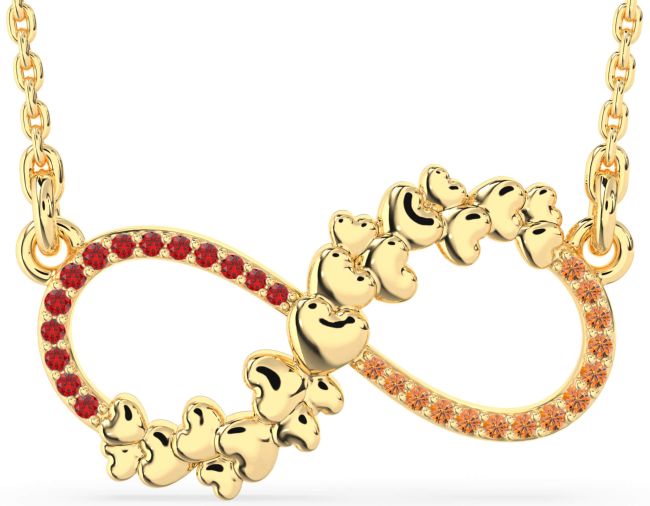 Large Ruby & Citrine Gold Infinity Heart Necklace
