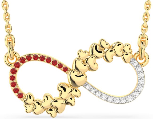 Large Diamond & Ruby Gold Infinity Heart Necklace