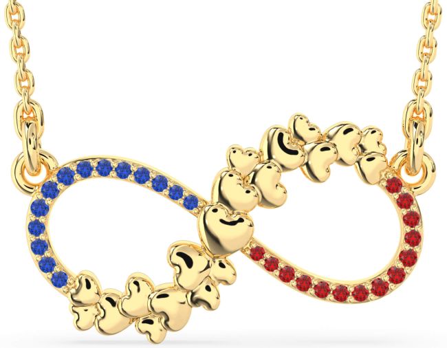 Large Blue Sapphire & Ruby Gold Infinity Heart Necklace