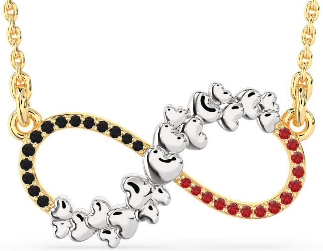 Large Black Diamond & Ruby Gold Silver Infinity Heart Necklace