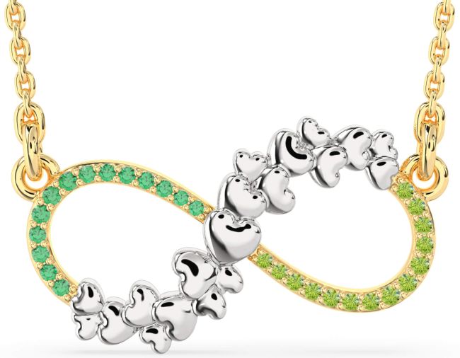 Large Emerald & Peridot Gold Silver Infinity Heart Necklace